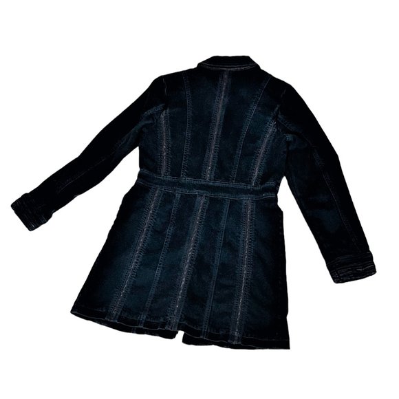 Motto 98% Cotton Button Front Long Jacket/Blazer Black Denim Brown Trim, Sz XS - Picture 8 of 9